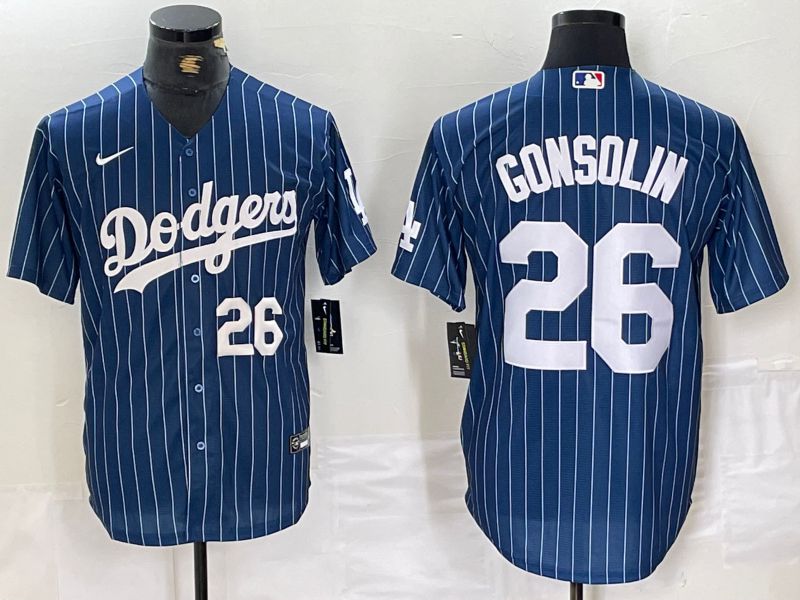 Men Los Angeles Dodgers #26 Gonsolin Blue stirpe 2024 Nike Game MLB Jersey style 3->los angeles dodgers->MLB Jersey